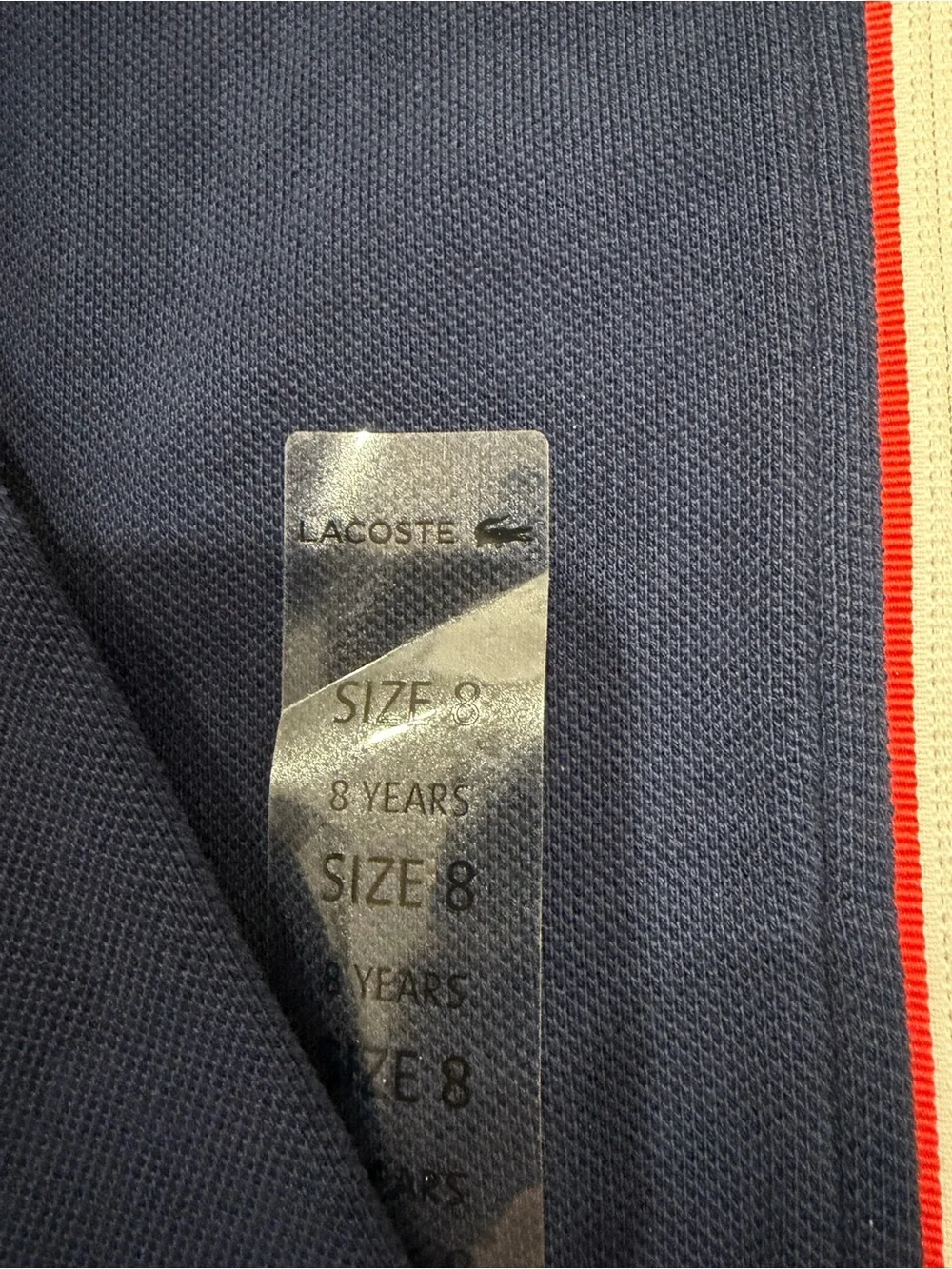 Lacoste Girls Navy Zip-Front Hooded Jacket with Red & White Trim